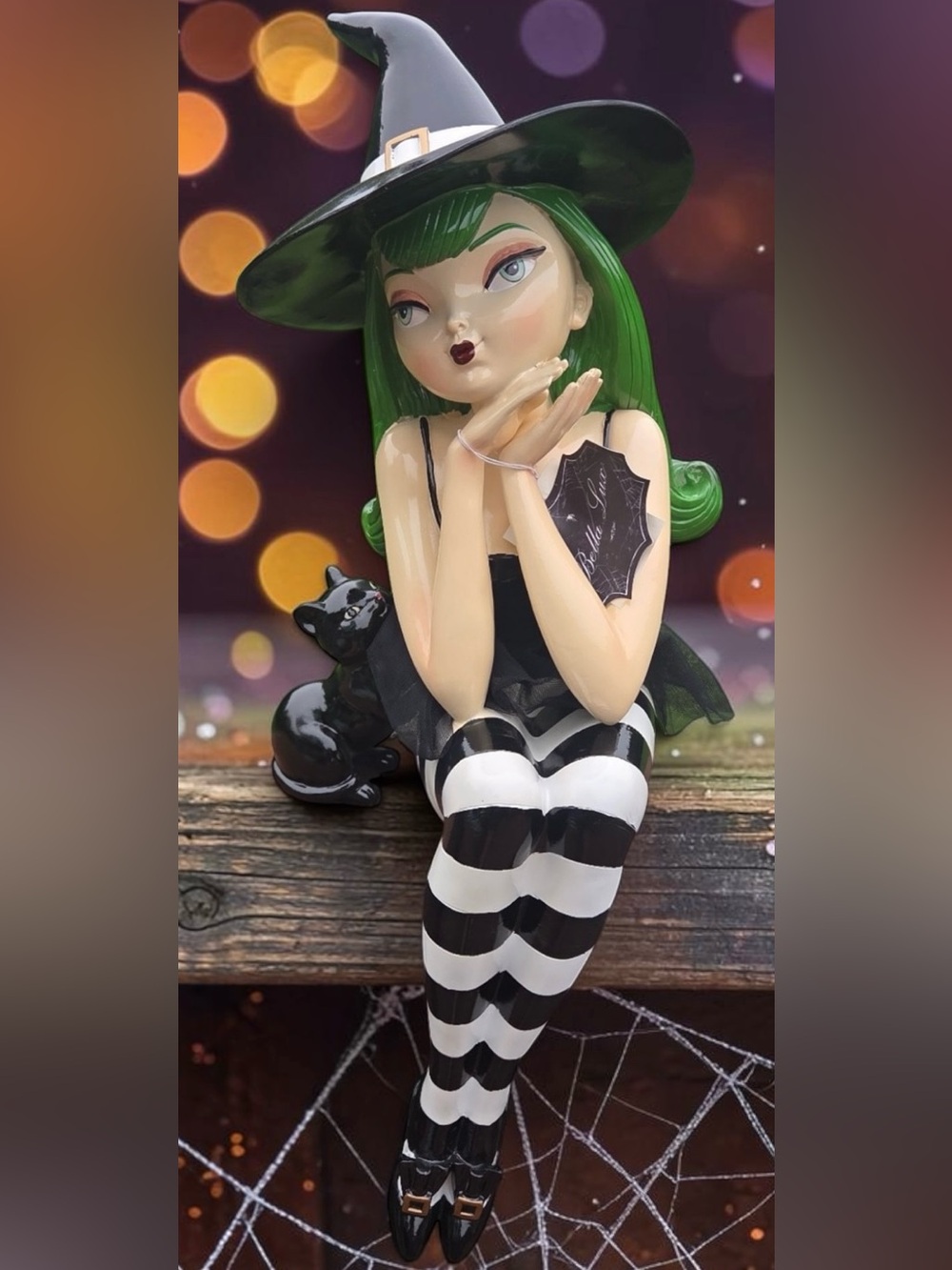 Bella Lux Halloween 23" Green Hair Sitting Witch Shelf Sitter Figure PRICE FIRM